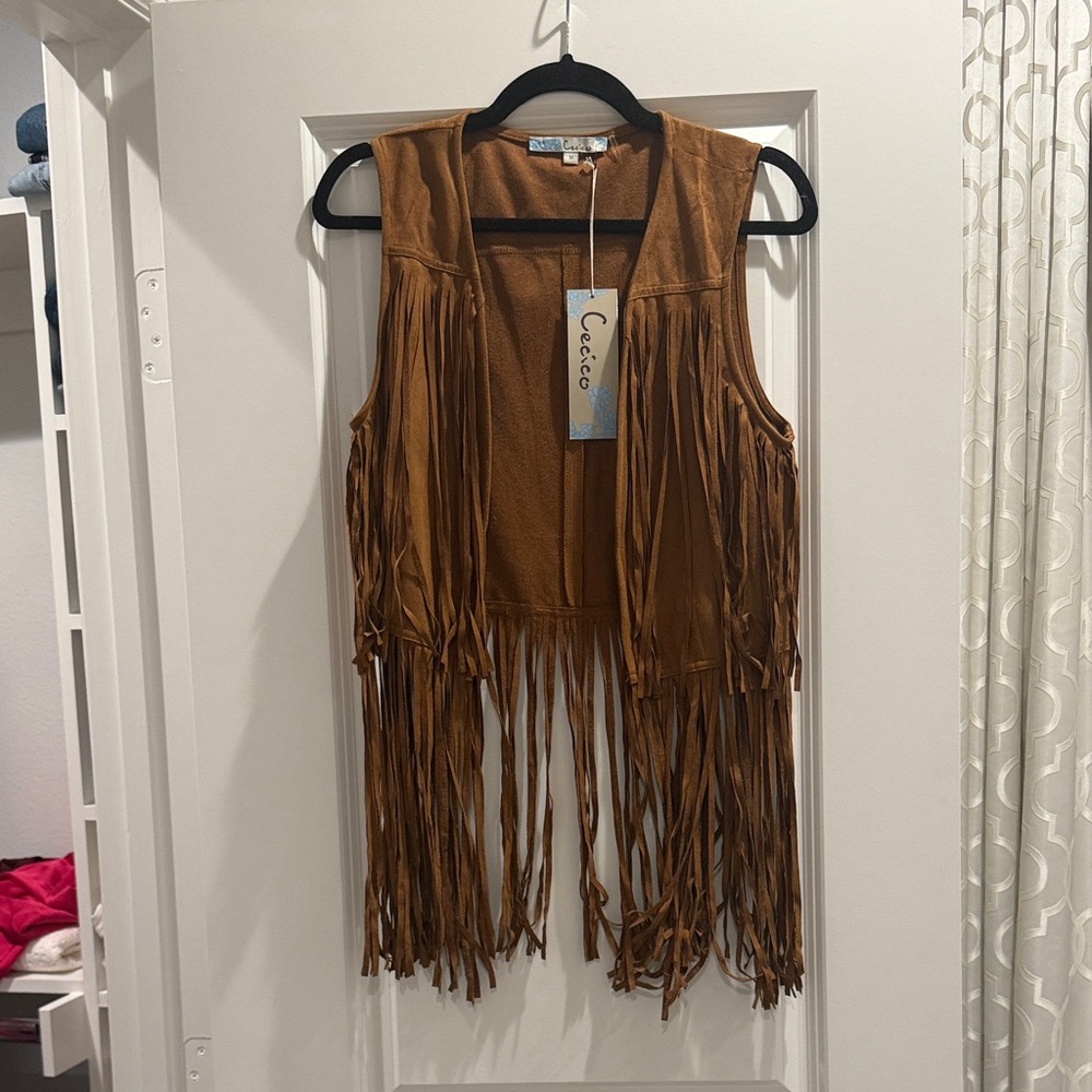 Cecico Brown Fringe Faux-Suede Vest